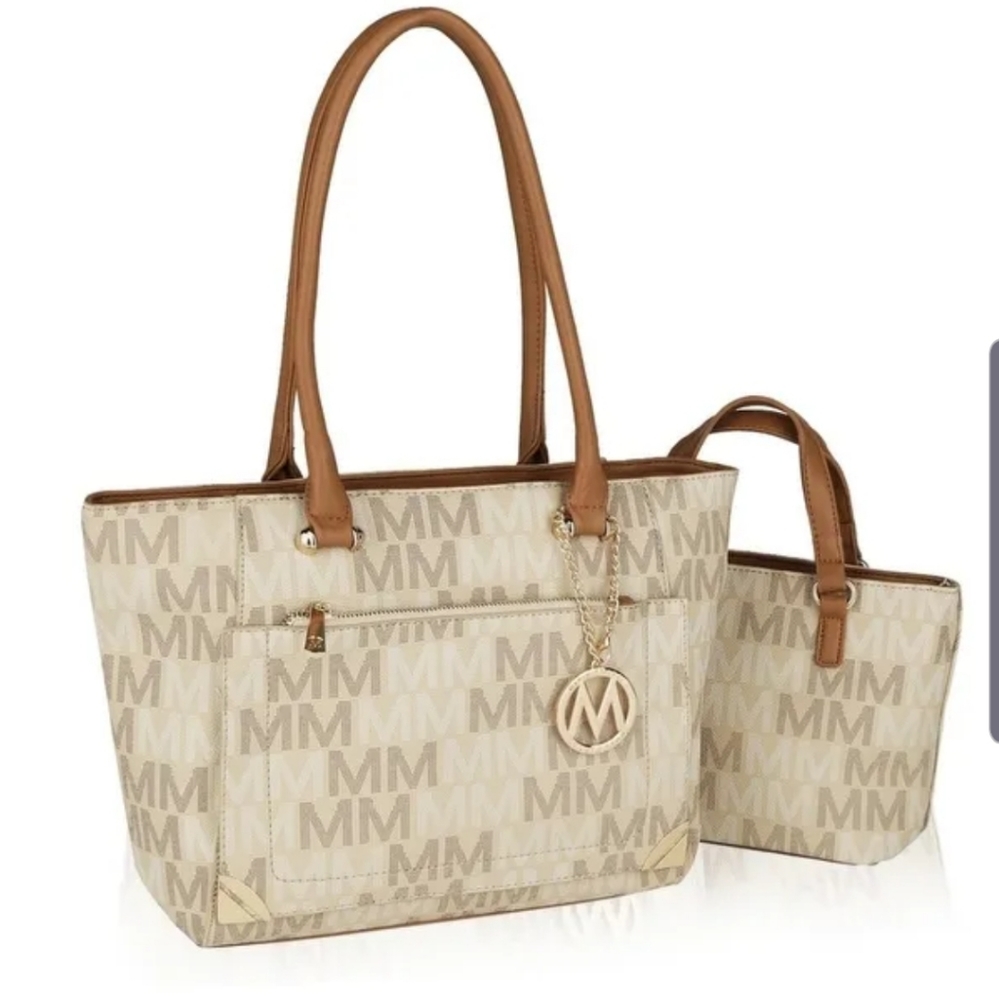 MKF Lady II Tote Handbag with Mini Tote Beige
